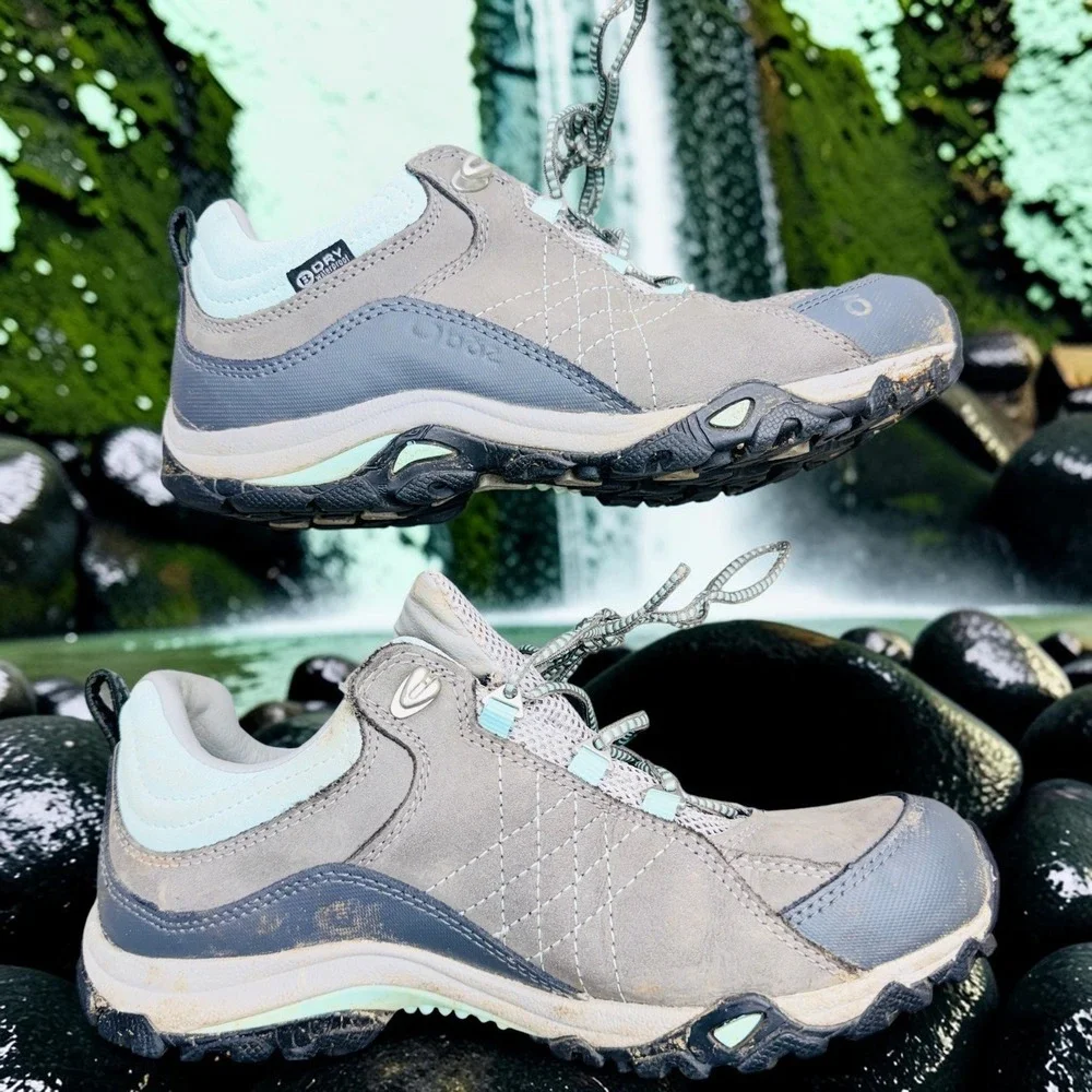 Oboz Bridger Low B-DRY Waterproof Hiking Shoes Gray Blue Wide Mens 7.5W